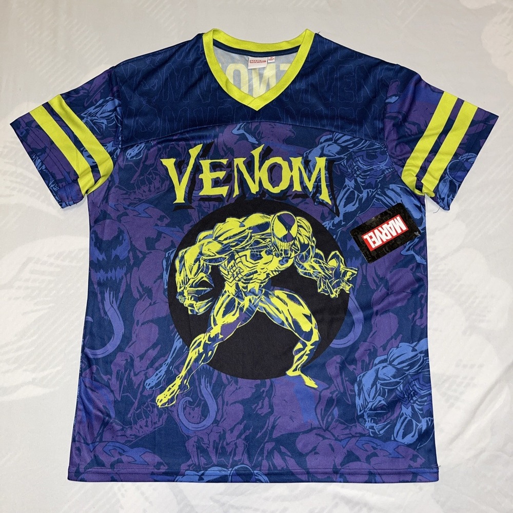 Marvel Venom Jersey Size M #88 Polyester EUC All Over Print Purple Green